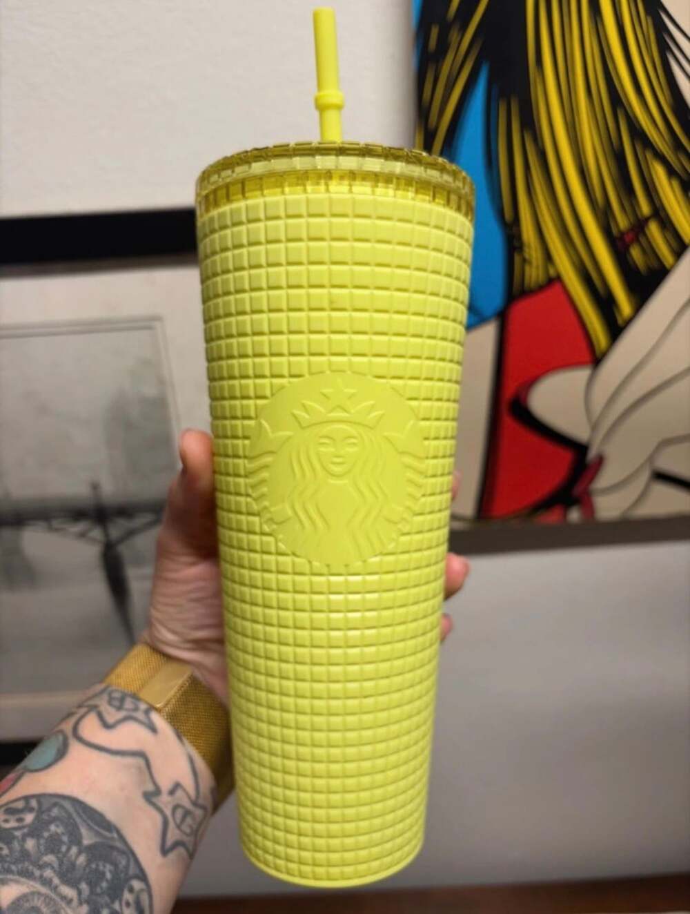 Starbucks Meadow Yellow Grid Studded Cold Cup Tumbler 24 Oz